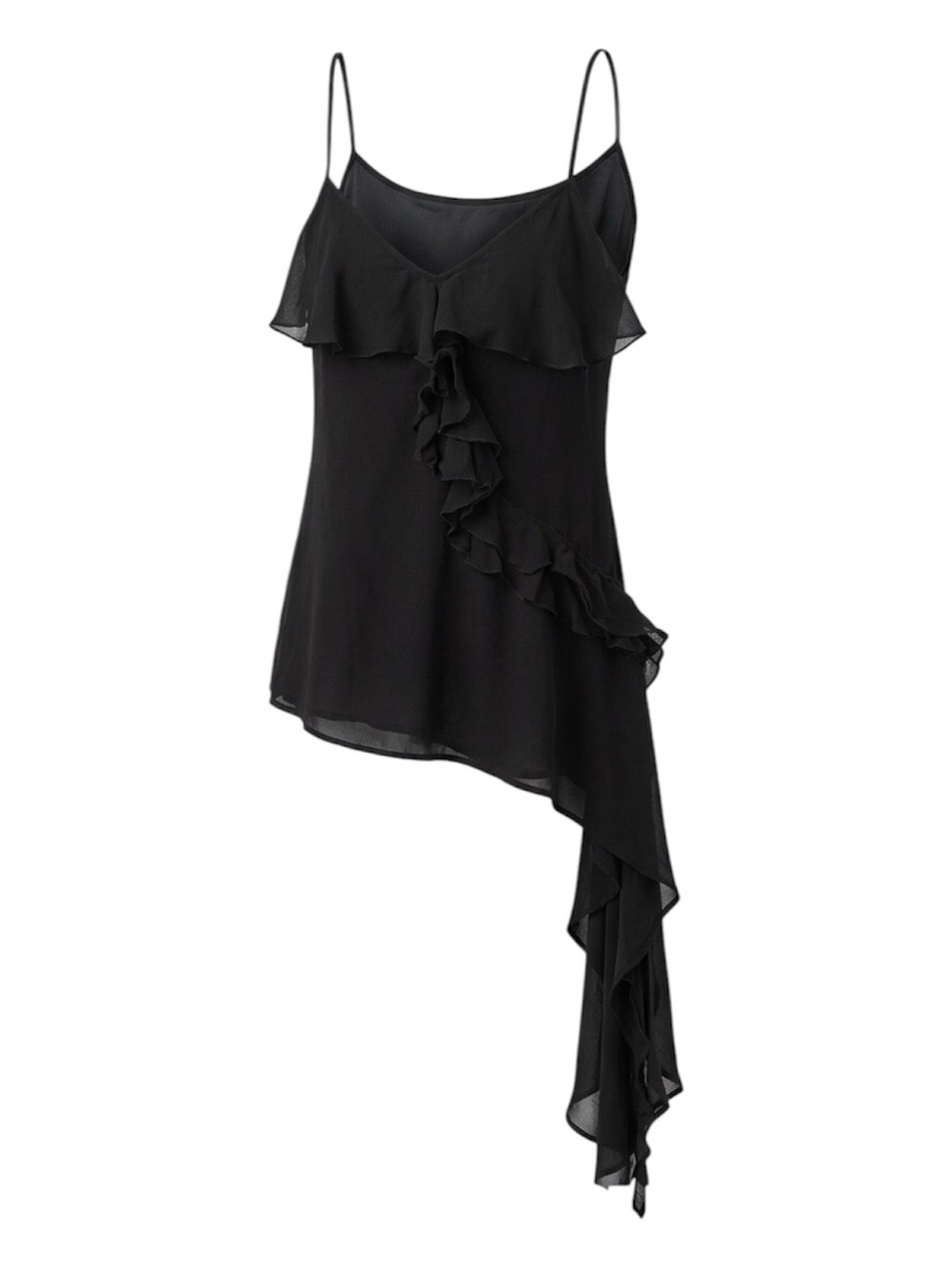 Pixie Market Black Leonie Ruffle Cascade Asymmetric Top NWOT - Size S
